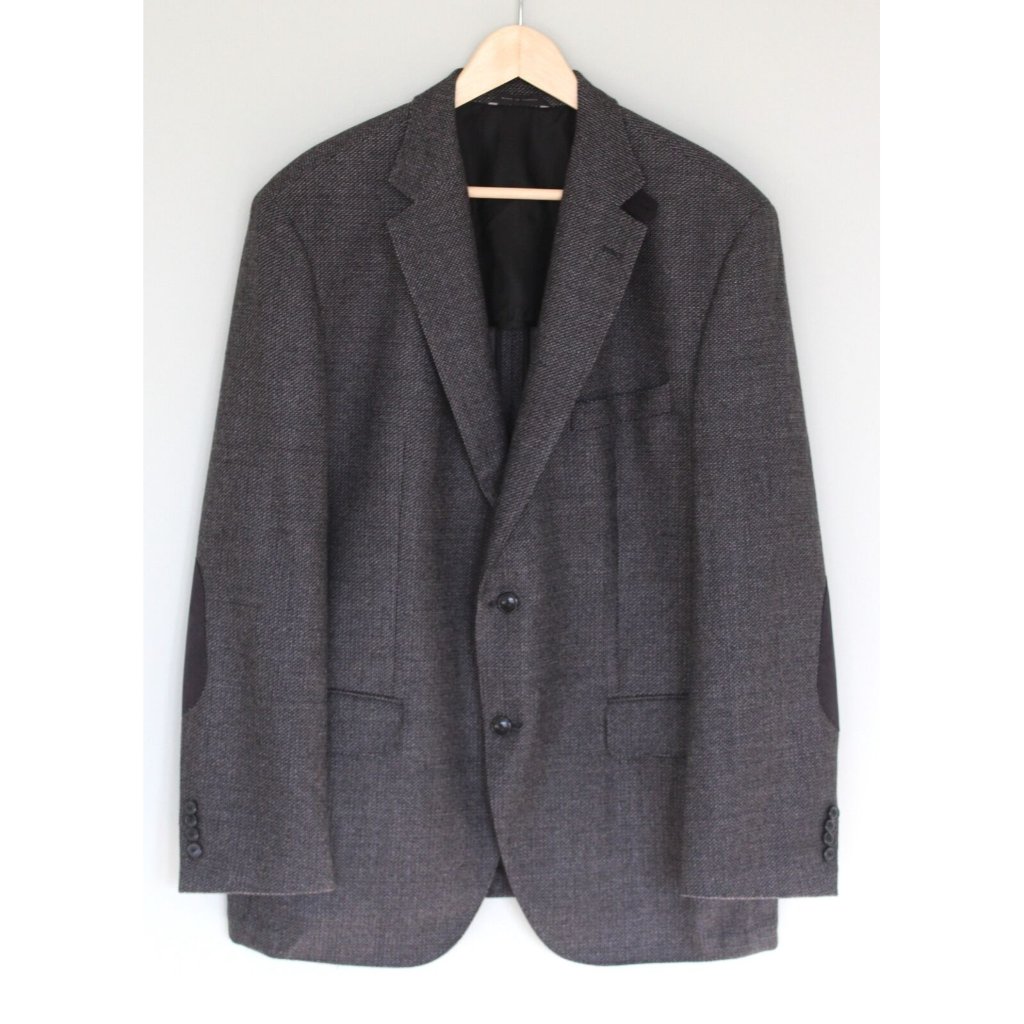 Hugo Boss Tweed Virgin Wool Elbow Patch Super 100 Jacket Blazer, Men’s 46r